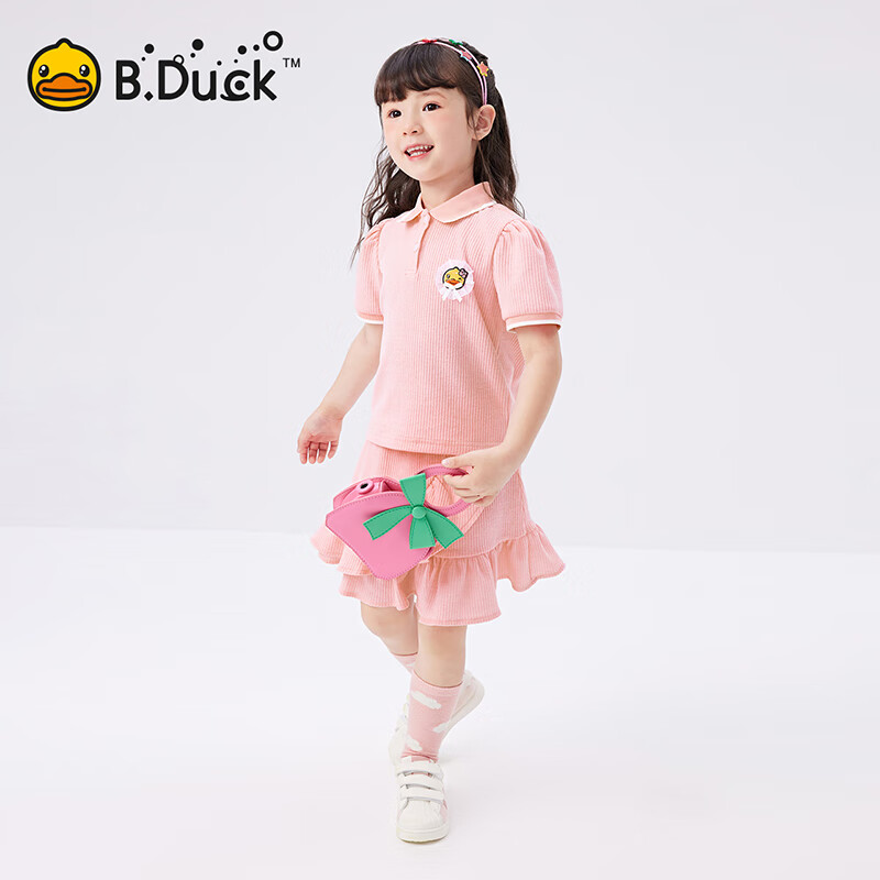 B.Duck【套装】小黄鸭童装女童短袖短裙两件套儿童新款小女孩夏季套 魅力紫 105 cm