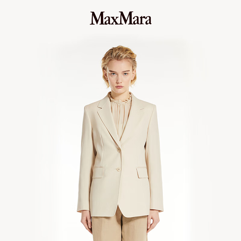 MaxMara 2024春夏新品女装单排扣羊毛绉绸西装外套6041104106 米色 40