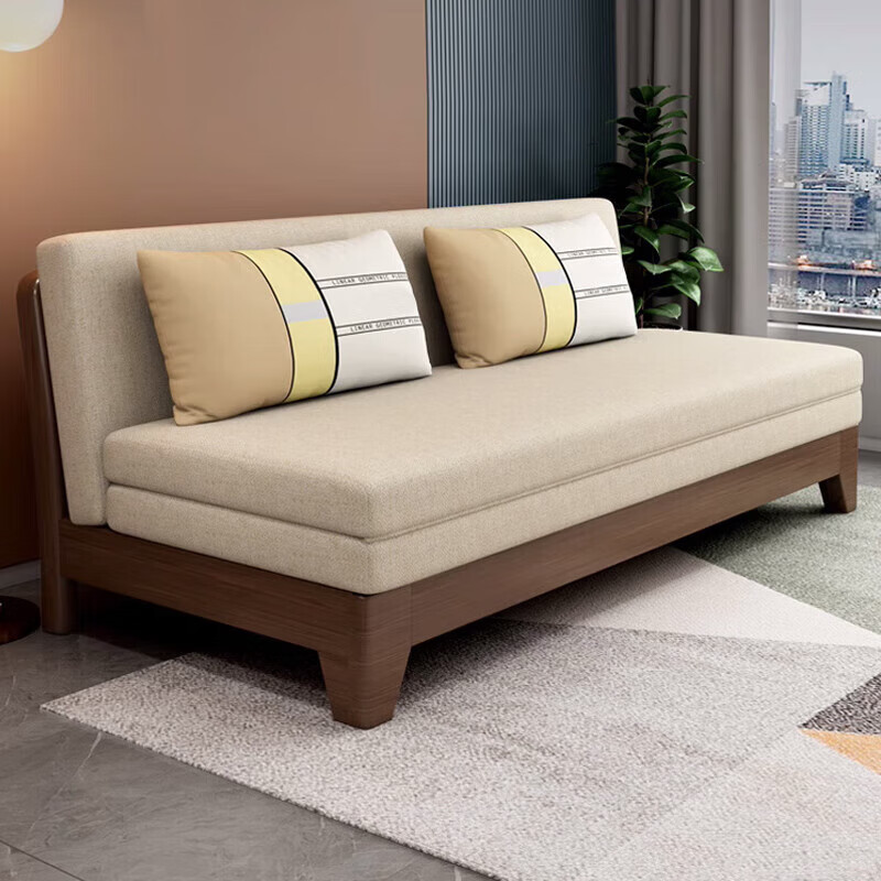 合耐沙发床 实木沙发床简约中式客厅多功能可折叠两用布艺棉麻沙发床 高回弹海绵款（适中）备注颜色 1.04米外径【带LED灯+充电口】