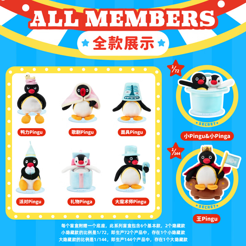 VEF毛绒盲盒Pingu2.0百变小剧场系列可动玩偶X11KKV礼物儿童玩具 端盒(6个不重复)