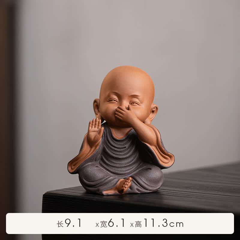 oloey紫砂四不小和尚茶宠摆件不看不听不说禅意人物家居茶桌客厅装饰