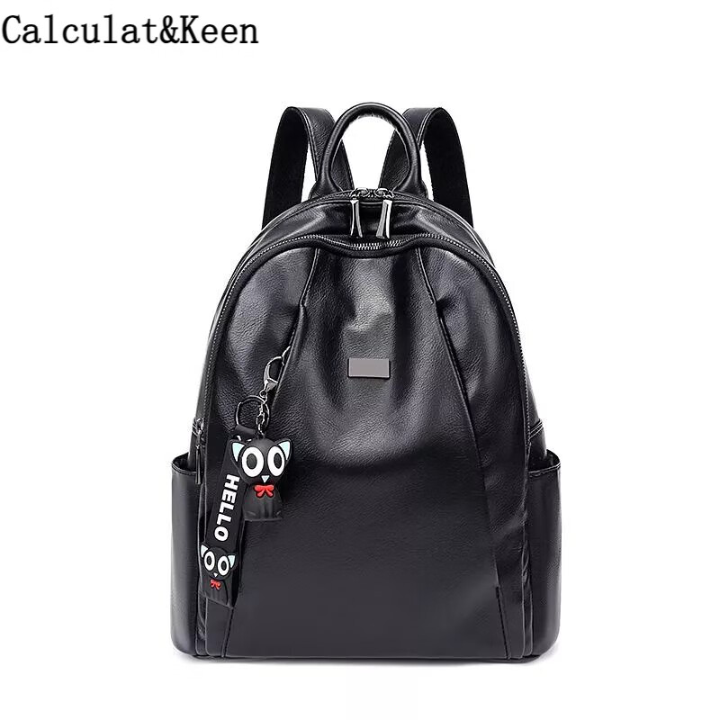 calculat&keenck真皮双肩背包女2024新款潮时尚百搭头层软牛皮大容量