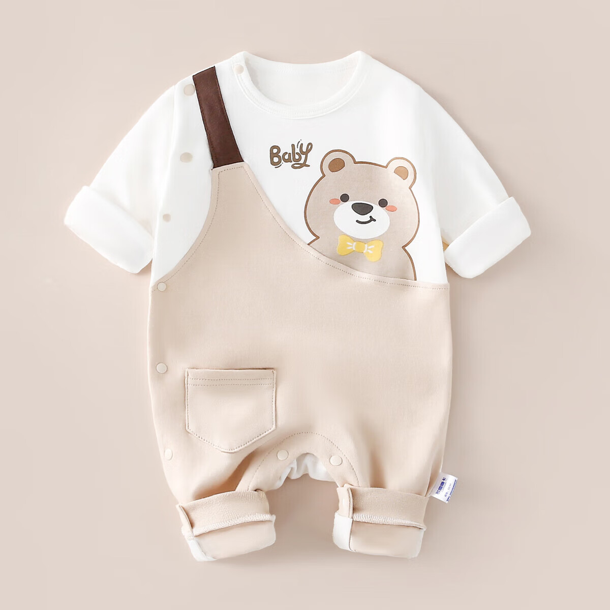 多嘻噜卡婴儿春装连体衣新生儿衣服男女童四季长袖哈衣 背带咖熊 73cm
