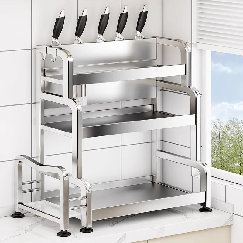 优勤厨房304不锈钢调料置物架多功能厨具用品收纳架多层台面刀架