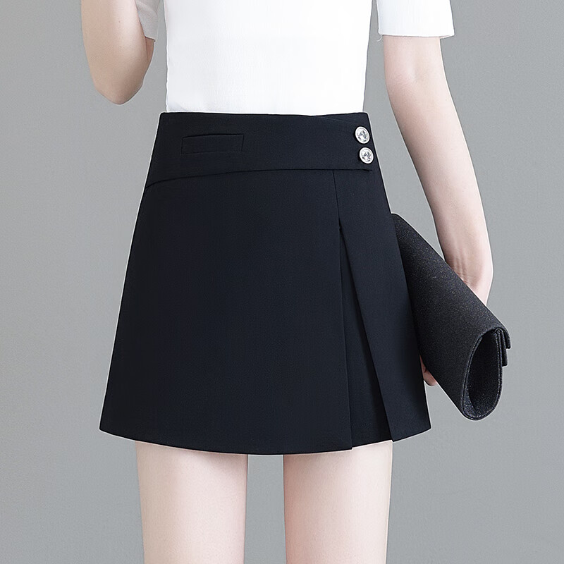 魅力棠西半身裙褲女夏季2025新款高腰顯瘦開叉包臀a字短裙子百搭褲裙 黑色 2XL 30(125-135斤)