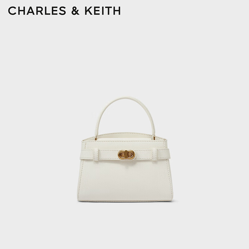 CHARLES&KEITH质感金属扣带凯莉包手提包单肩包包女包母亲节礼物CK2-50270880 Cream奶白色 S