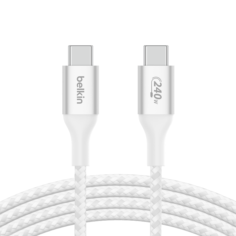貝爾金(BELKIN)雙Type-C數據線(xiàn) 240W快充PD3.1充電線(xiàn) 5A快充線(xiàn) CtoC電源線(xiàn) 蘋(píng)果電腦MacBook 480Mbps快傳 2米白