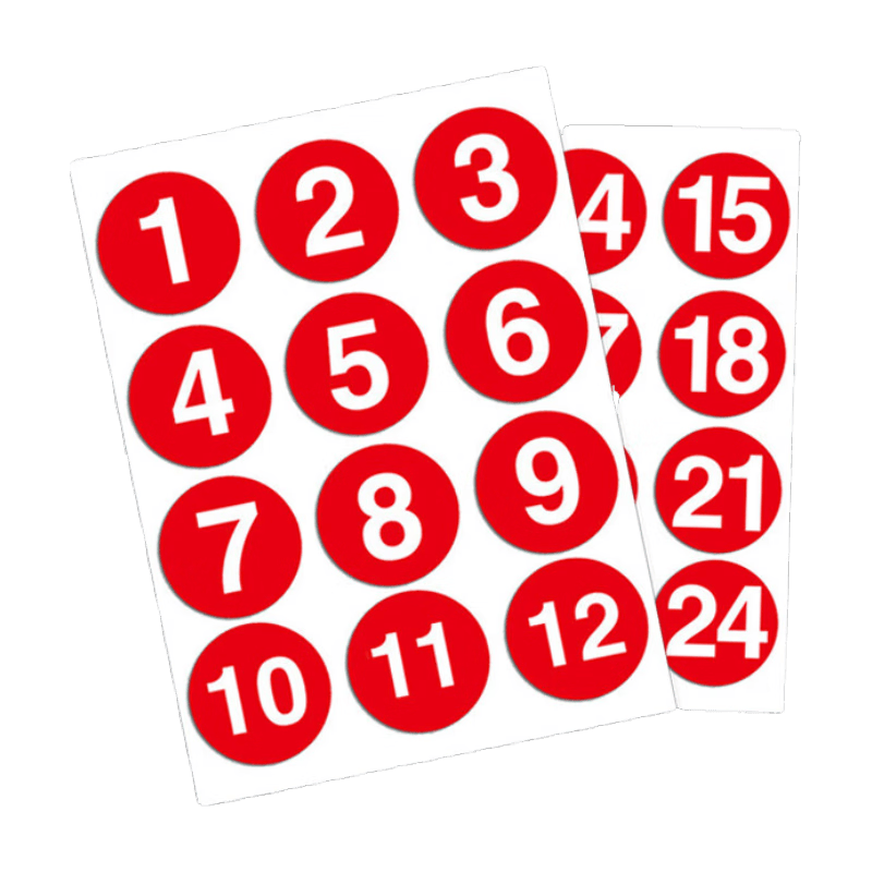 百舸 PVC不干膠數(shù)字貼定制 彩色號碼貼餐桌號比賽選手編號活動序號貼 紅色大號10cm 1—24 （兩組）
