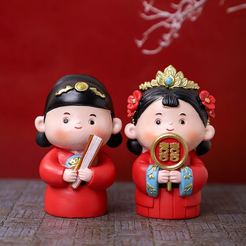 如果创意国风结婚摆件情侣小摆件订婚送礼文创装饰新婚送闺蜜同事礼物 花好月圆摆件礼盒加礼袋