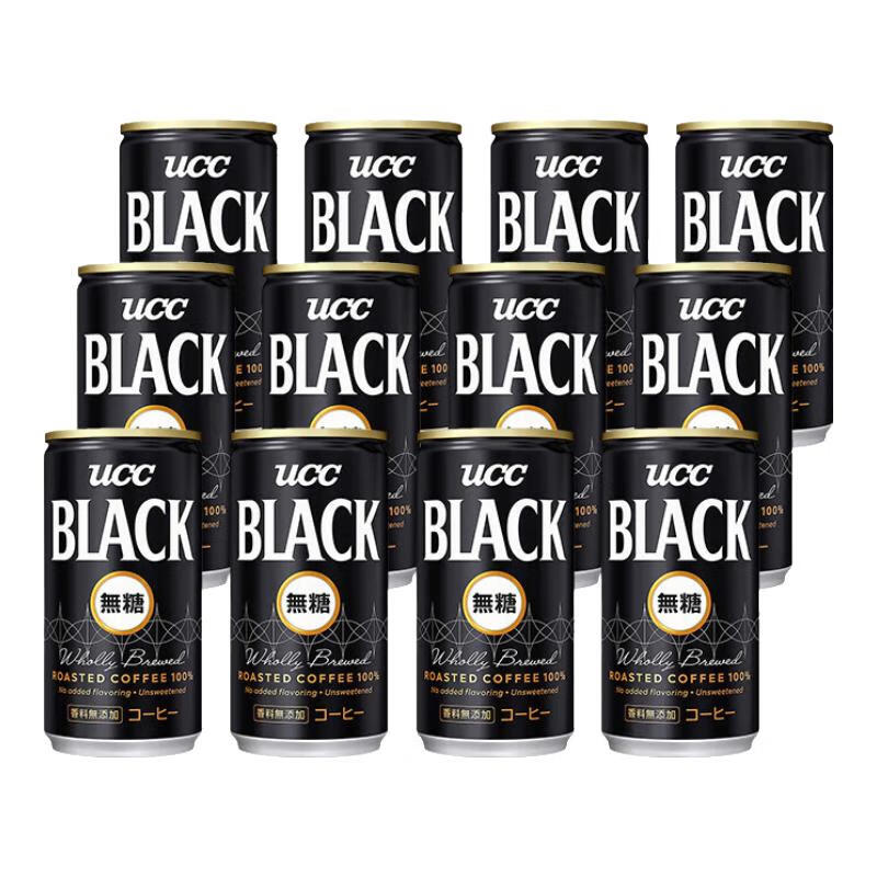 悠诗诗（UCC）BLACK黑咖啡饮料 日本进口无蔗糖美式咖啡开罐即饮 185g/罐 无蔗糖BLACK咖啡185g-12罐
