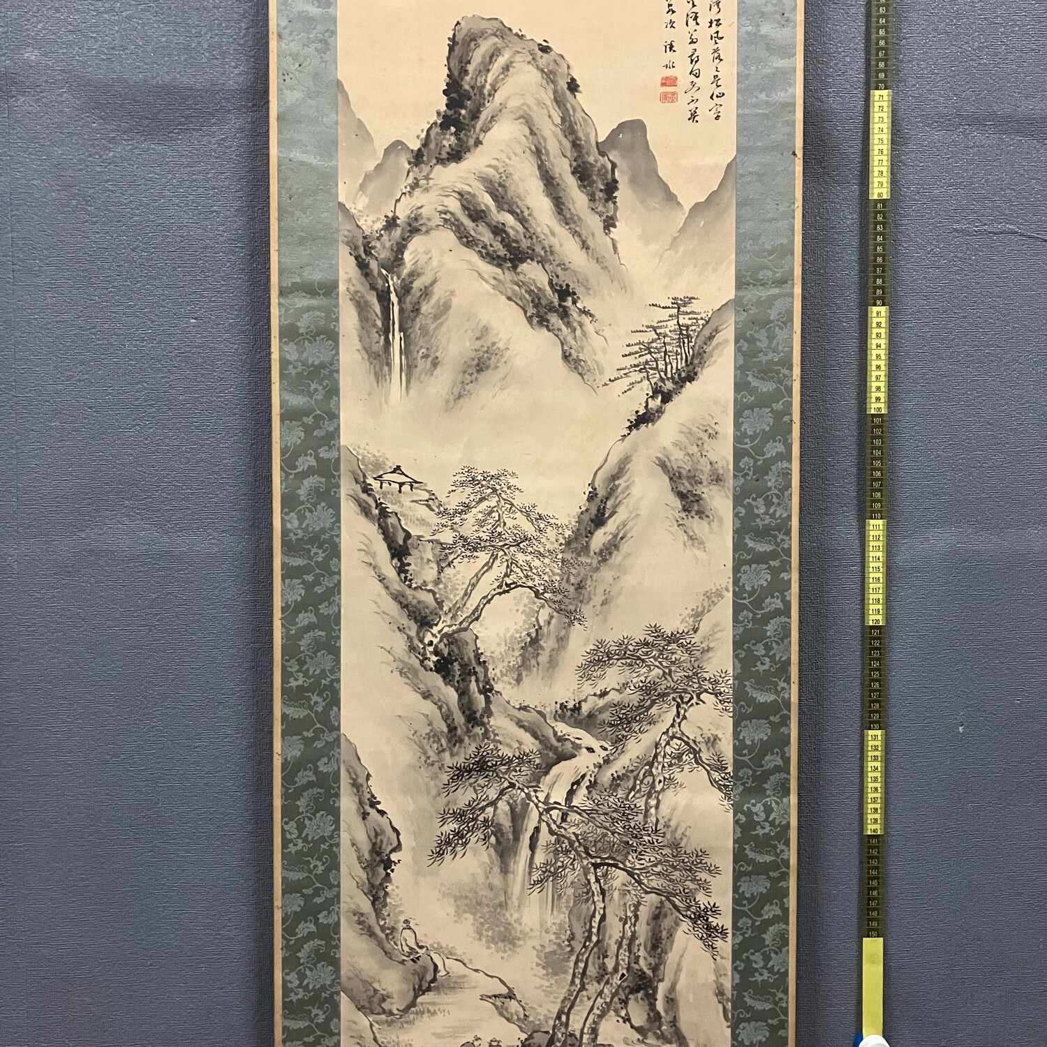 淡水，清末民国精品南画山水《高士观瀑图》国画书法古玩字画。