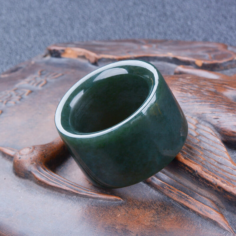 随峰和田玉墨青玉扳指指环大气 男女款戒指玉石玉戒 内径22mm