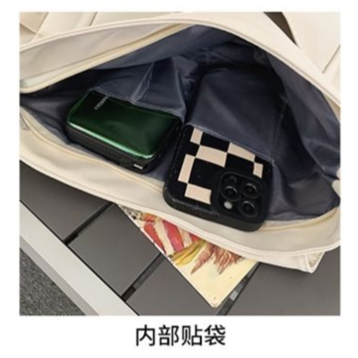 ins大学生上课斜挎包休闲背包单肩包女日系原宿包包复古邮差包男 米白