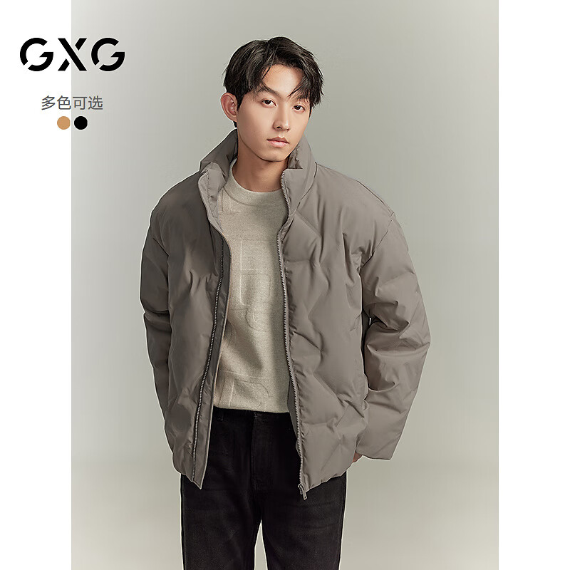 GXG男装休闲压印立领保暖短款羽绒服 卡其色2 2XL