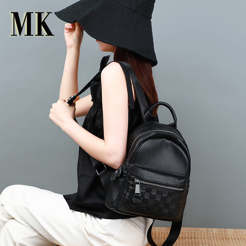 mk 双肩包女2024新款时尚大容量背包通勤百搭轻便休闲运动旅行包 黑色