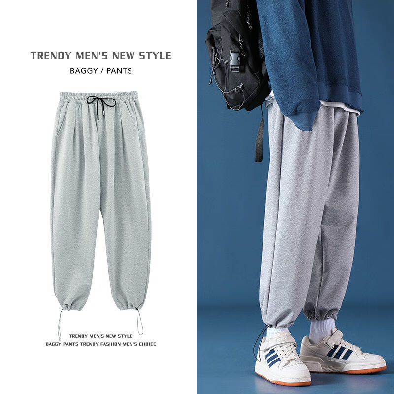 秋冬休闲束腿裤男新款抽绳束脚裤宽松春秋薄款港风ins束脚裤男士潮流