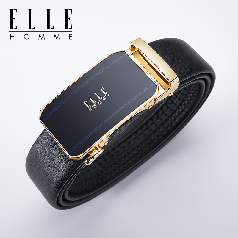 ELLE HOMME男士皮带男腰带真皮自动扣头层牛皮商务裤带高档生日礼物送男友 【专柜礼盒】902079A-耀光金色 110cm ~130随机(可修剪)