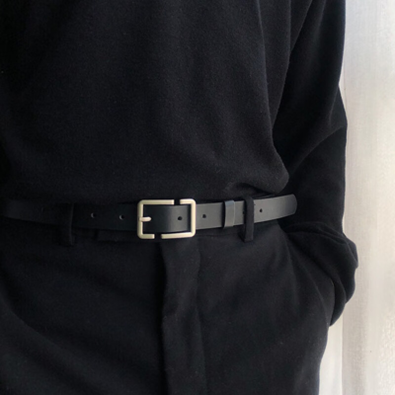 港风腰带男女细皮带个性针扣帅装饰皮带男潮休闲腰封西装裤带 黑色
