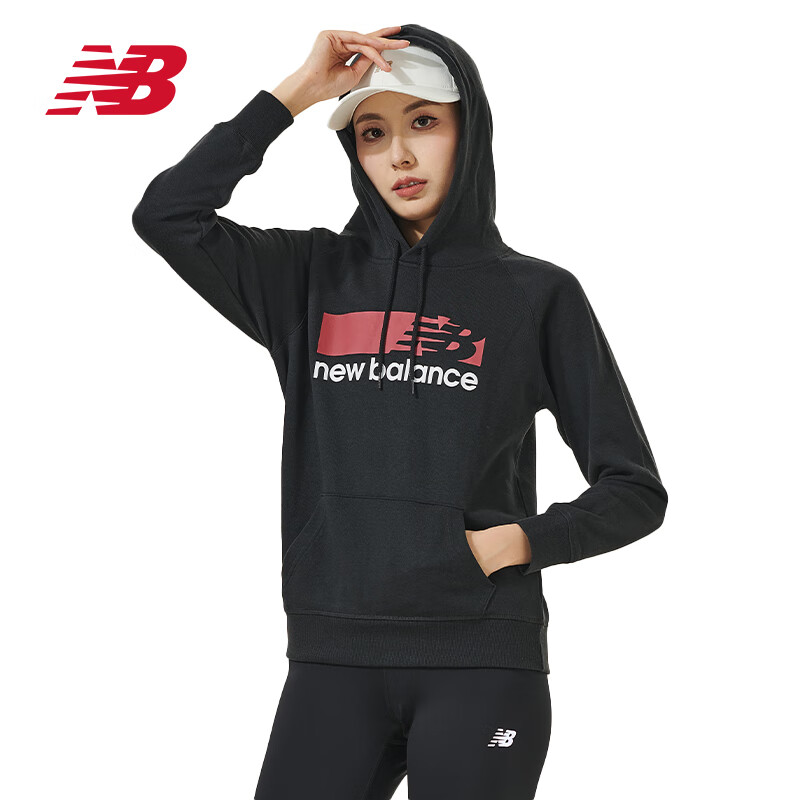 NEW BALANCE NB 奥莱特价清仓女士卫衣宽松连帽休闲运动上衣 WT13802-BK S