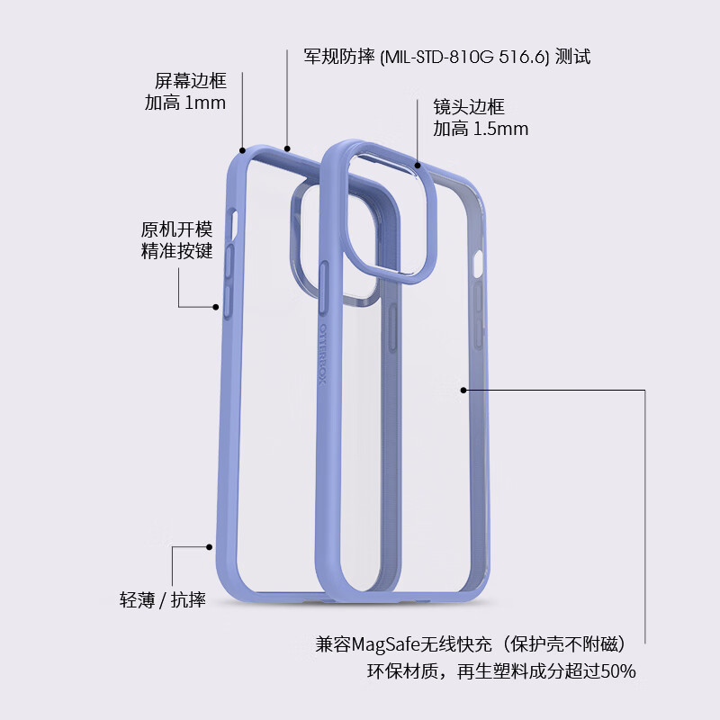 OtterBoxReact简约时尚原创新款女生款适用苹果iPhone15promax手机壳保护壳防摔透明保护壳 透明 iPhone15 Pro Max