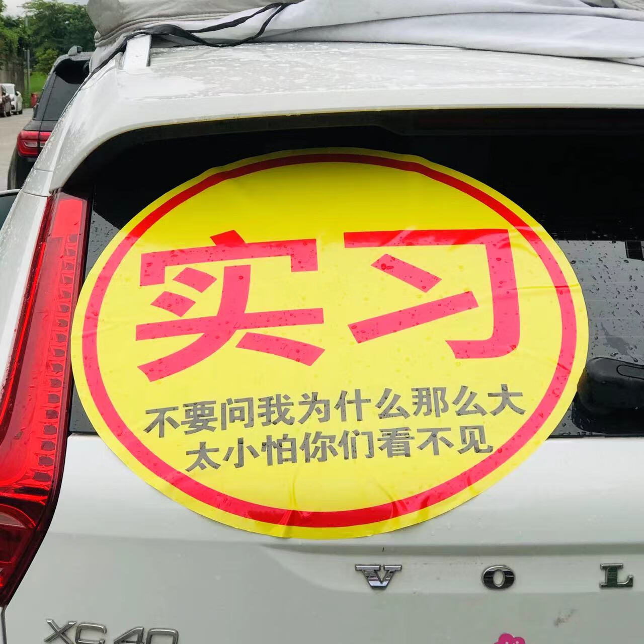 山頭林村超大特大實習(xí)車貼紙五菱宏光mini貼可定制單孔透女司機(jī)加大版新手 實習(xí)那么大60cm(不透不留膠)