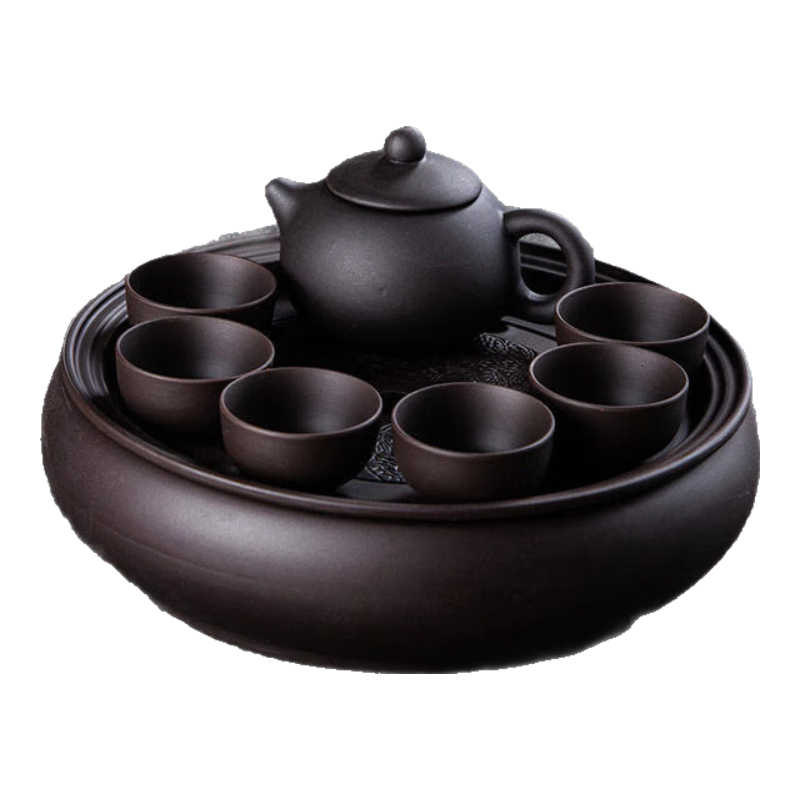 正杨智尚紫砂功夫茶具套装家用简约客厅办公茶具三件套+托盘茶具陶瓷茶台 9寸西施壶套装-黑