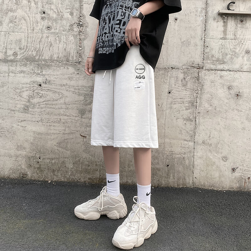 efface七分裤男夏季薄款宽松港风潮牌运动短裤韩版潮流短裤 白色 m