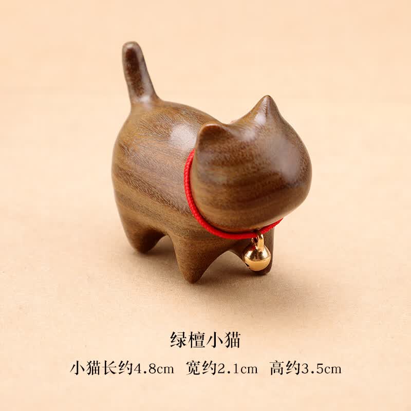 小黑猫檀木把玩摆件可爱小猫手工桌面小饰品创意礼物手把件木雕刻