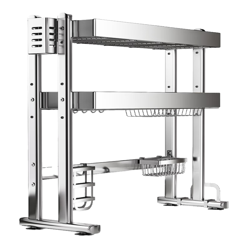 美廚物語(yǔ)廚房置物架不銹鋼水槽架碗碟架瀝水碗架水池臺面洗碗架收納架 【304不銹鋼】-雙層全配77CM