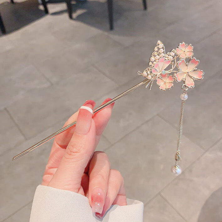 古风发簪蝴蝶桃花流苏汉服头饰盘发发饰古装簪子旗袍发钗步摇女 樱花