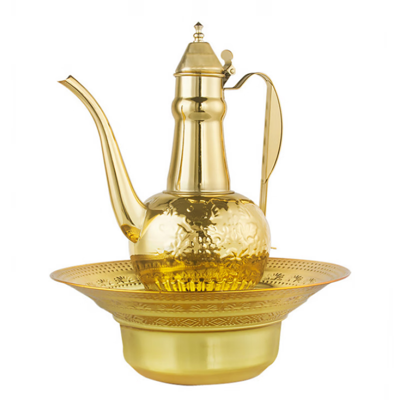 oqb汤瓶洗手回族穆斯林壶不绣钢圣水壶维吾尔盆套新疆金色银色接水盆