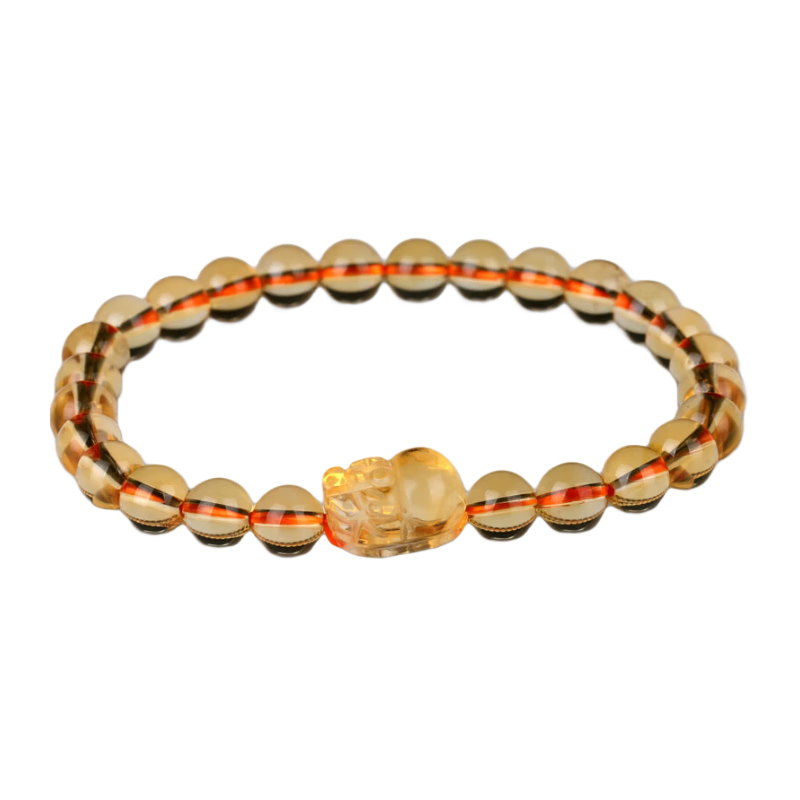 石玥珠寶精品6mm天然黃水晶貔貅手鏈本命年轉(zhuǎn)運(yùn)珠手串男女士款 水晶瑪瑙