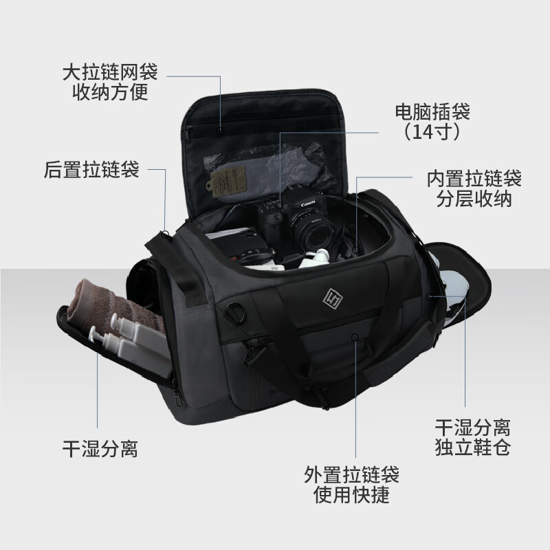 SUBURBIA男士旅行包大容量健身包出差手提包短途干湿分离运动包斜挎包袋 灰蓝色