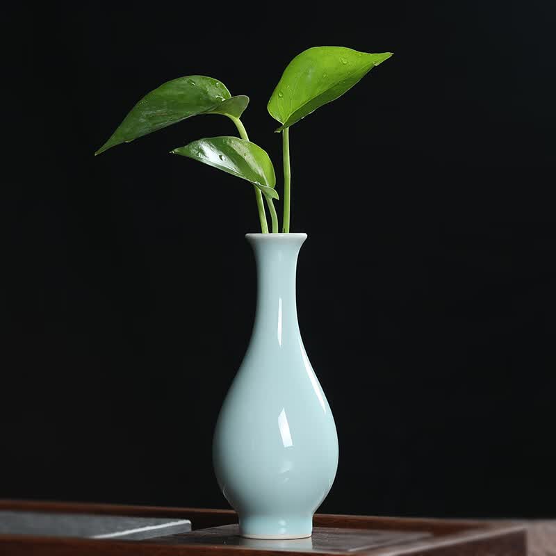 家居装饰品水培小花瓶陶瓷容器摆件客厅桌面 乳白色 观音瓶弟窑粉青
