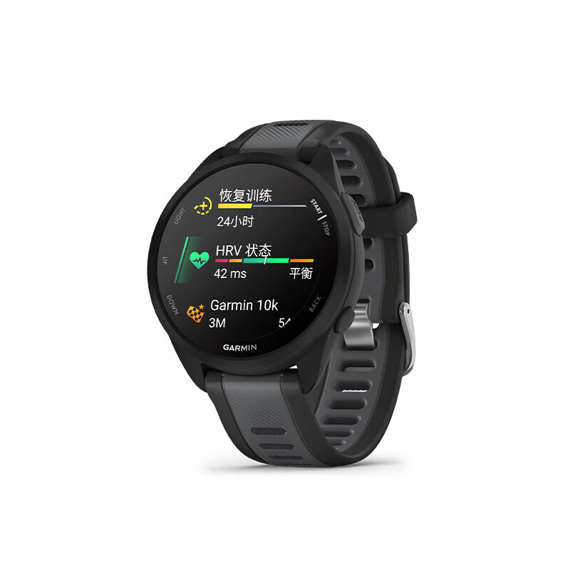 佳明（GARMIN）Forerunner 165專業(yè)跑步運(yùn)動(dòng)手表觸摸屏訓(xùn)練心率血氧監(jiān)測(cè)智能腕表 黑武士音樂版 43mm