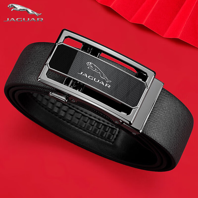 jaguar皮带男真皮腰带纯牛皮自动扣腰带轻奢礼物送男生 黑色 礼盒装