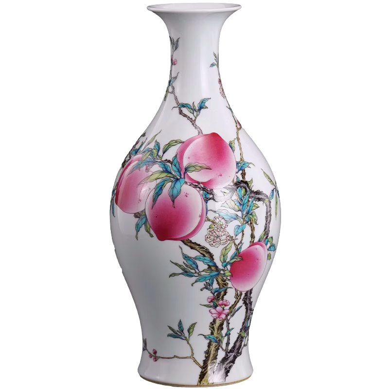 寧封窯景德鎮(zhèn)經(jīng)典復刻粉彩八桃橄欖瓶陶瓷器仿古花瓶餐廳客廳書房裝飾擺 粉彩福壽八桃紋橄欖瓶