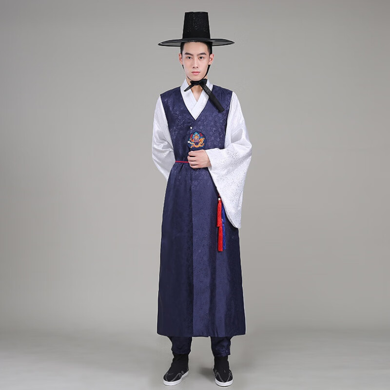 男士古装韩服传统宫廷官服韩服长袍朝鲜少数民族 藏青色 不包括帽子