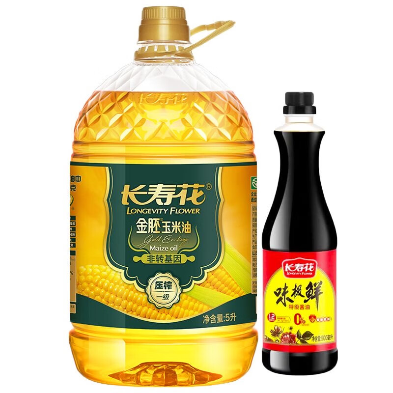 長(zhǎng)壽花金胚玉米油5L玉米油胚芽油物理壓榨新日期 5000ml 長(zhǎng)壽花金胚玉米油+500ml醬油