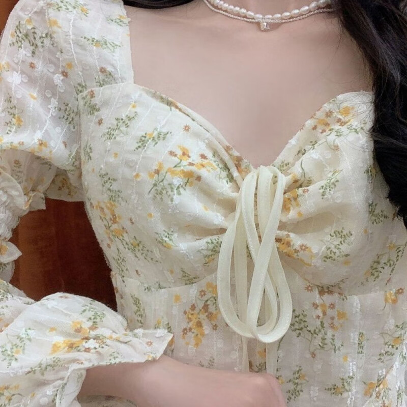 浅黛颜春秋连衣裙年新款碎花长袖法式温柔风初恋奶甜仙女连衣裙 图片