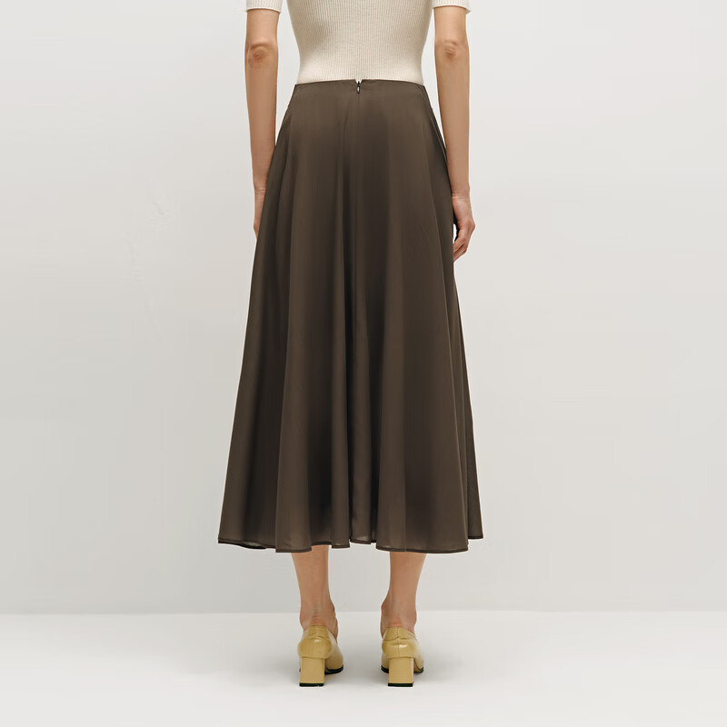 OVV2024秋冬新款女装经典垂坠舒适羊毛A字伞裙半身裙 深摩卡 L