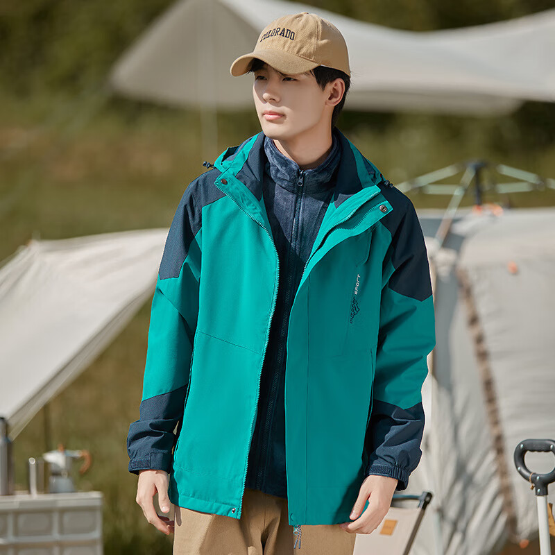 德尔.默克 冲锋服男女三合一可拆卸夹克上衣两件套情侣登山服男女滑雪服 深灰色男(抓绒内胆) 2XL