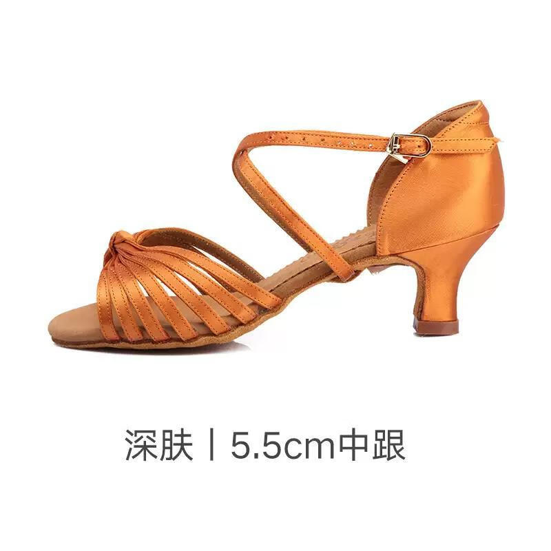 貝蒂貝蒂拉丁舞鞋成年女士國標室內(nèi)練功舞蹈鞋專業(yè)軟底中高跟2398 深膚色緞面5.5cm中跟2398  41