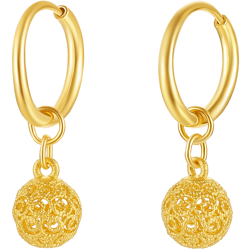 賽菲爾黃金耳飾女足金999.9花絲繡球圓形金耳環(huán)耳釘 約2.05克