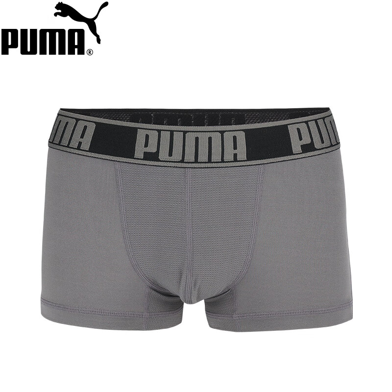 PUMA彪马男士内裤运动风加宽腰带网眼素色低腰平角裤1条装 灰色 L（180/84A）