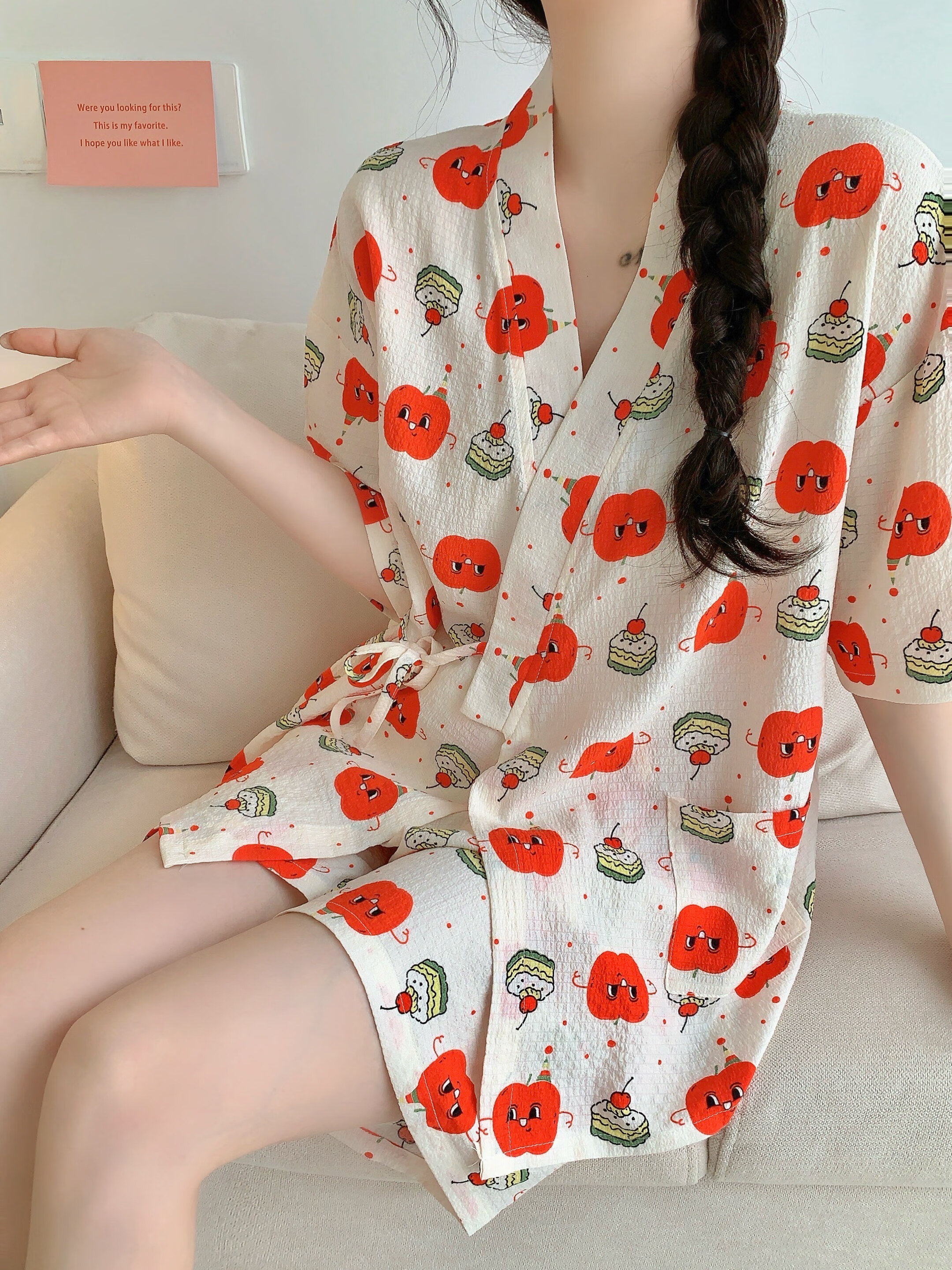 浪莎和服睡衣女夏天纯棉短袖两件套装网红风水蜜桃夏季新款家居服夏款