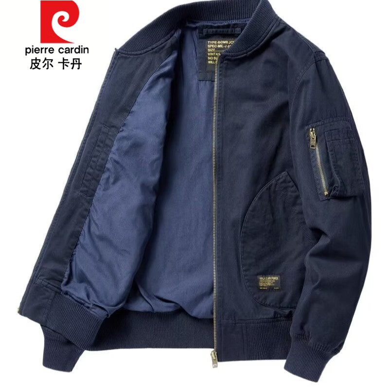 皮尔卡丹（pierre cardin）新款飞行员夹克男棉感短款宽松大码工装棒球服男士春秋款休闲外套 深蓝色 M