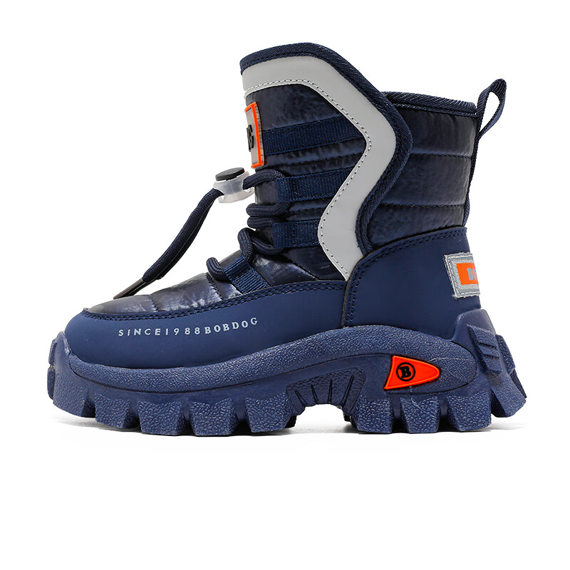巴布豆童鞋男童冬季保暖鞋子新款中大童靴子女休闲儿童雪地靴 藏青蓝 37 适合脚长22.6cm