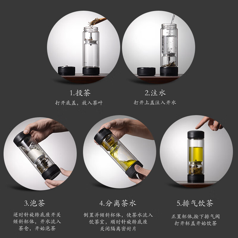 百莱斯茶水分离杯双层玻璃过滤泡茶杯高档商务办公茶水杯老师纪念品礼物 橄榄绿 380ml