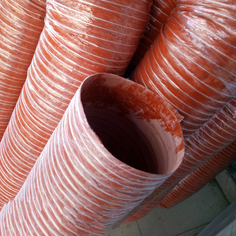 蕴璞红色高温风管耐300度 矽硅胶排热风管 通风管 耐高温拉伸钢丝软管